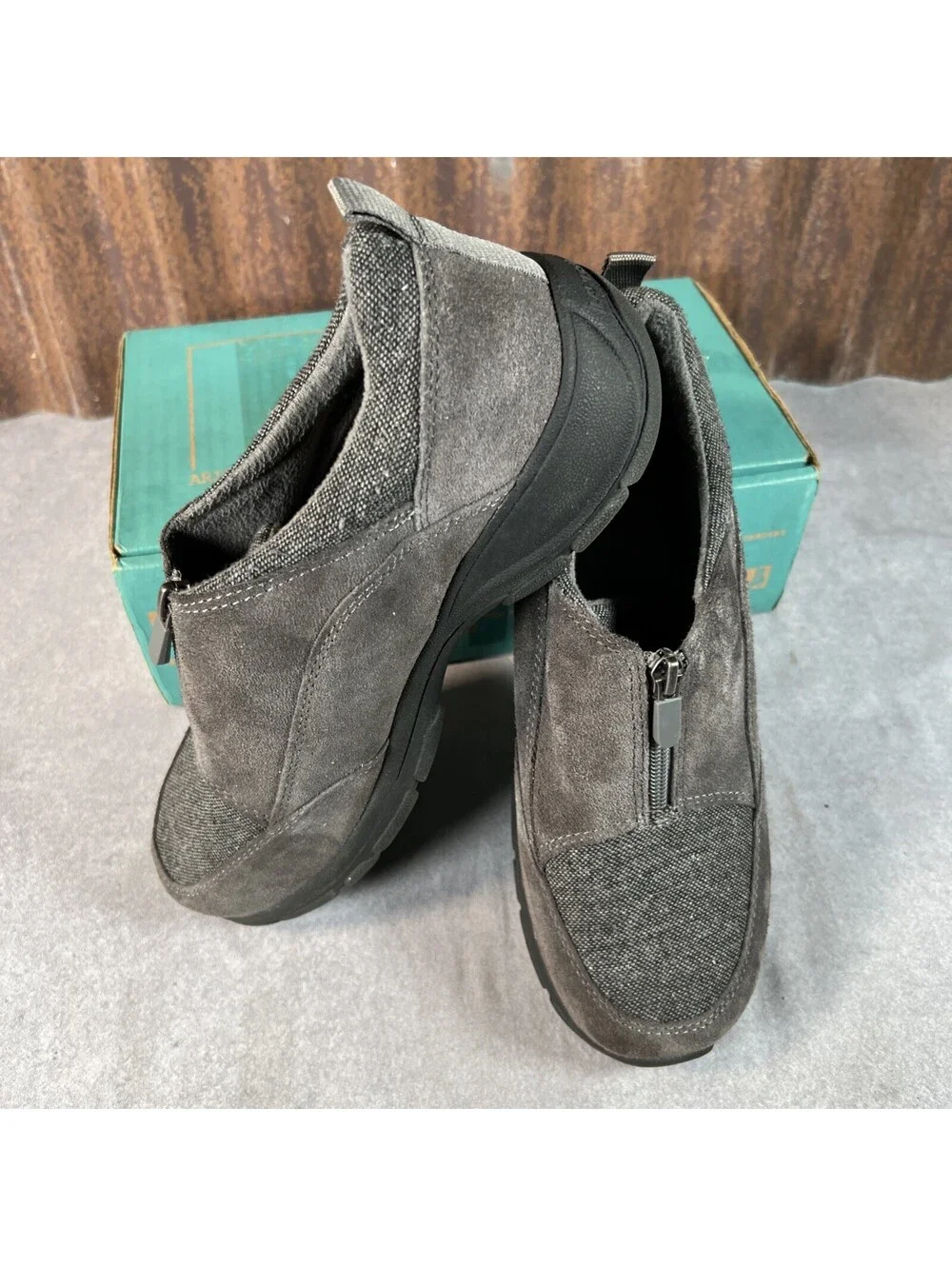 Lands End Womens Zip Front Loafer Leather Upper Gray shoes 10D VG